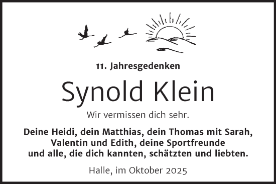 Traueranzeige von Synold Klein von Mitteldeutsche Zeitung Halle/Saalkreis