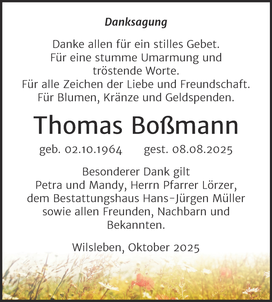  Traueranzeige für Thomas Boßmann vom 04.10.2025 aus Trauerkombi Aschersleben