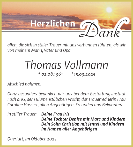 Traueranzeige von Thomas Vollmann von Super Sonntag Merseburg/Querfurt