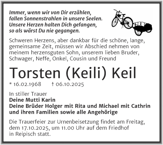 Traueranzeige von Torsten Keil von Trauerkombi Merseburg