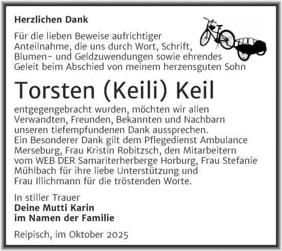 Traueranzeige von Torsten Keil von Trauerkombi Merseburg