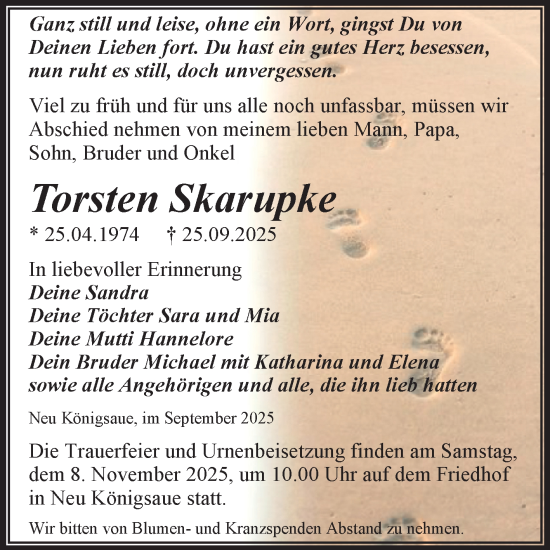 Traueranzeige von Torsten Skarupke von Trauerkombi Aschersleben