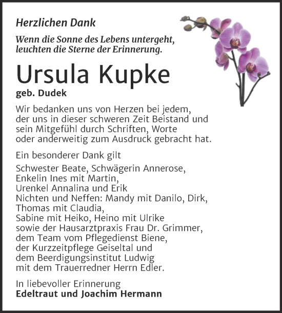 Traueranzeige von Ursula Kupke von Mitteldeutsche Zeitung Halle/Saalkreis