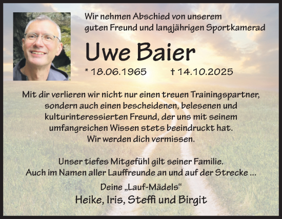 Traueranzeige von Uwe Baier von Volksstimme Magdeburg