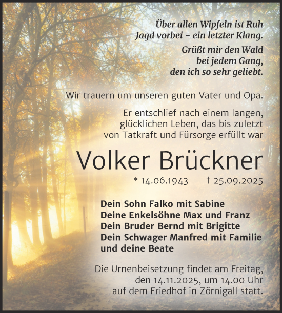 Traueranzeige von Volker Brückner von Trauerkombi Wittenberg