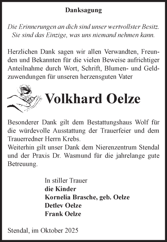 Traueranzeige von Volkhard Oelze von Volksstimme Altmark Ost