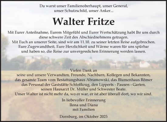 Traueranzeige von Walter Fritze von Volksstimme Zerbst