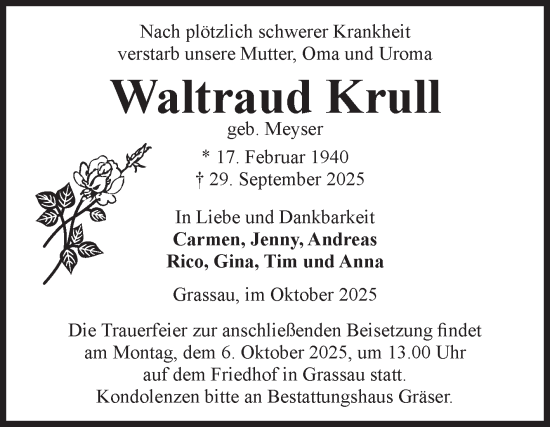 Traueranzeige von Waltraud Krull von Volksstimme Altmark Ost