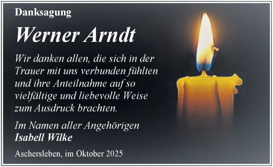 Traueranzeige von Werner Arndt von Trauerkombi Aschersleben