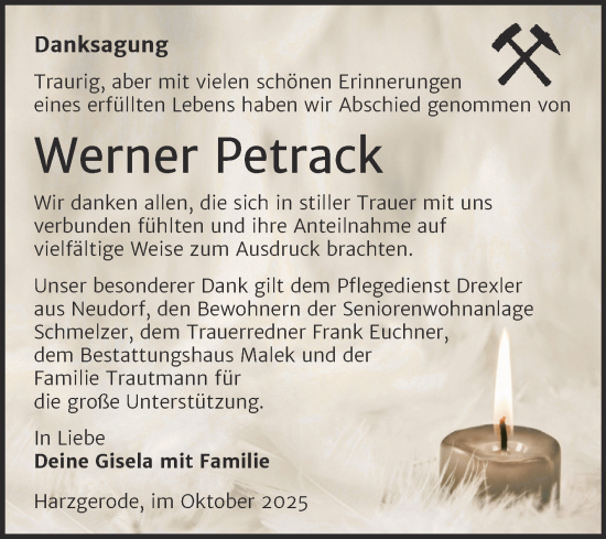 Traueranzeige von Werner Petrack von Trauerkombi Quedlinburg