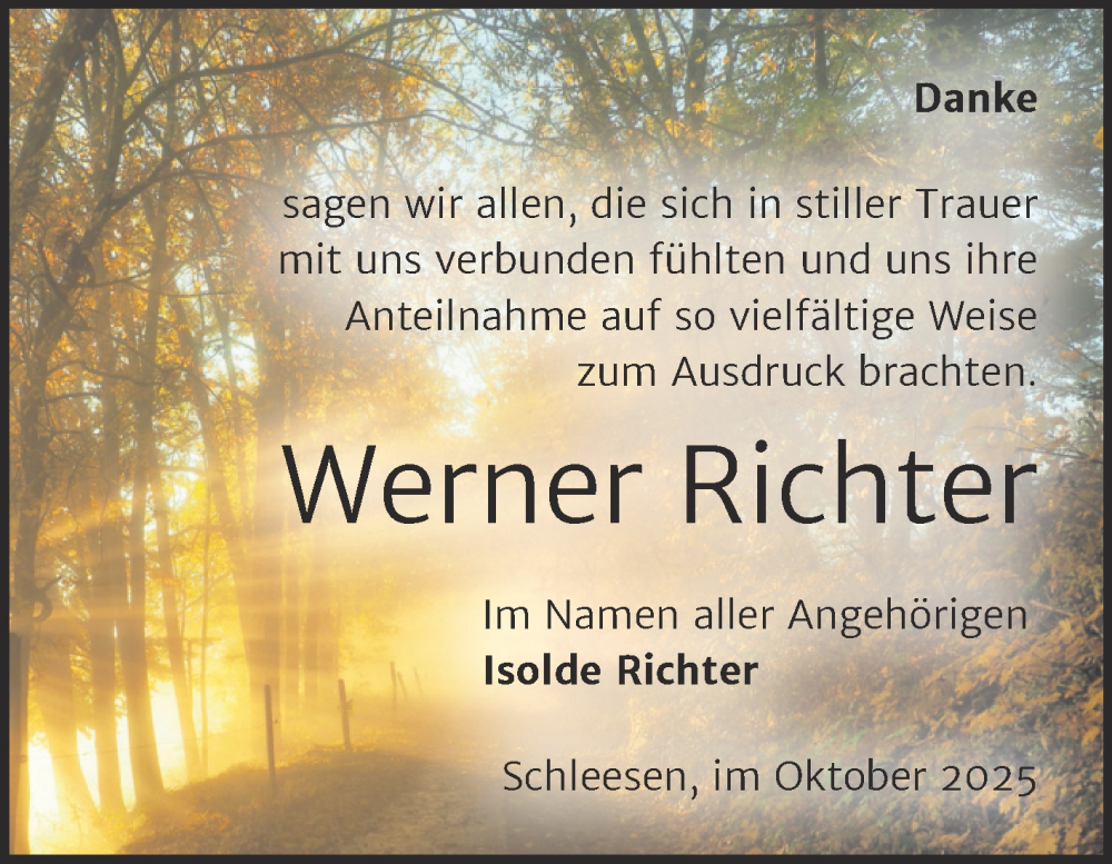  Traueranzeige für Werner Richter vom 11.10.2025 aus Trauerkombi Wittenberg