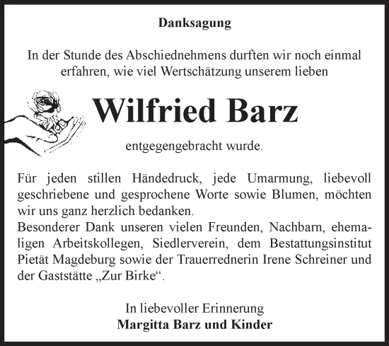 Traueranzeige von Wilfried Barz von Volksstimme Magdeburg
