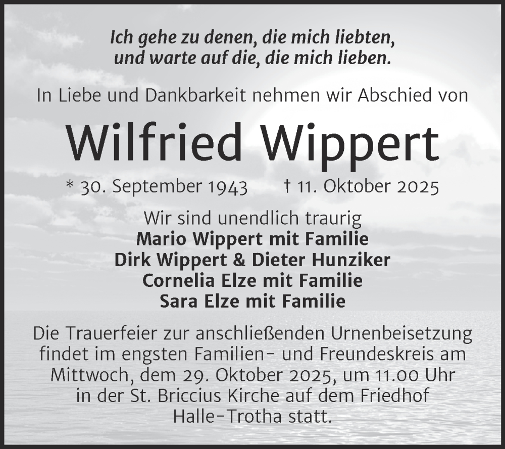  Traueranzeige für Wilfried Wippert vom 18.10.2025 aus Mitteldeutsche Zeitung Halle/Saalkreis