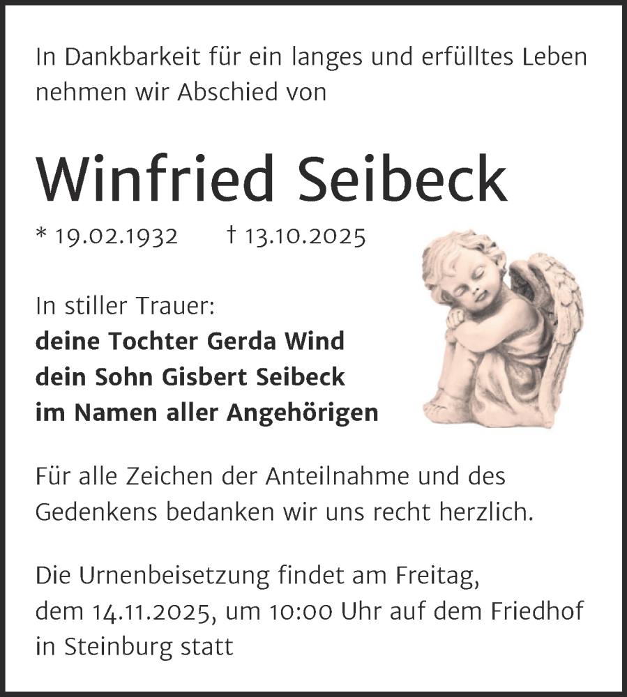  Traueranzeige für Winfried Seibeck vom 25.10.2025 aus Super Sonntag Naumburg/Nebra