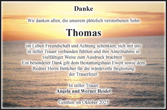 Traueranzeige von Thomas Heidel von Volksstimme Burg/Genthin