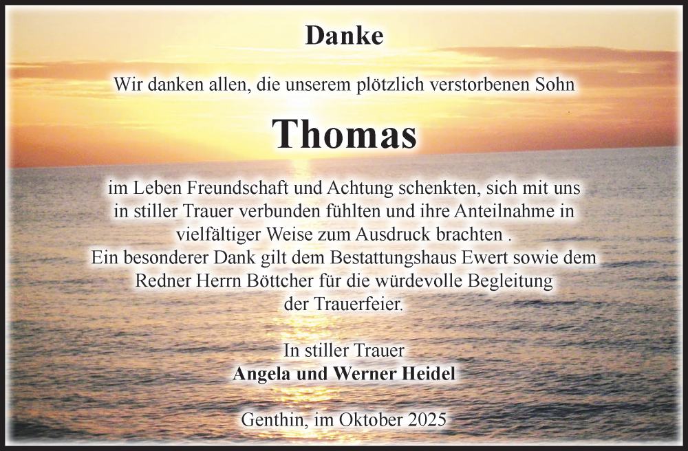  Traueranzeige für Thomas Heidel vom 25.10.2025 aus Volksstimme Burg/Genthin