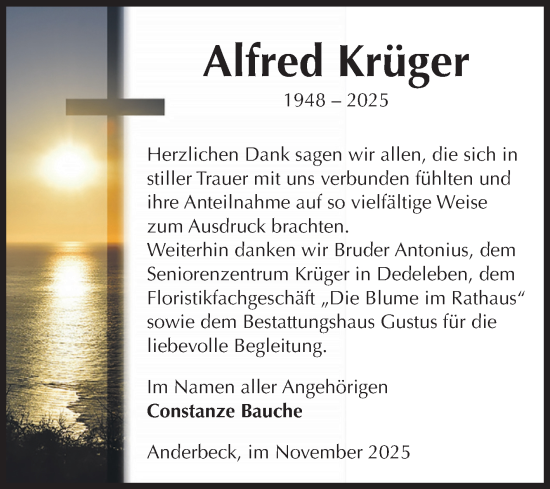 Traueranzeige von Alfred Krüger von Volksstimme Halberstadt