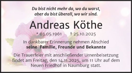 Traueranzeige von Andreas Köthe von Super Sonntag Naumburg/Nebra