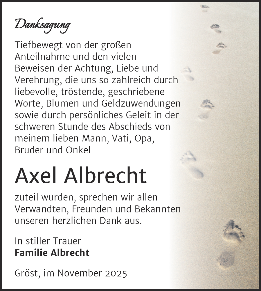  Traueranzeige für Axel Albrecht vom 15.11.2025 aus Trauerkombi Merseburg
