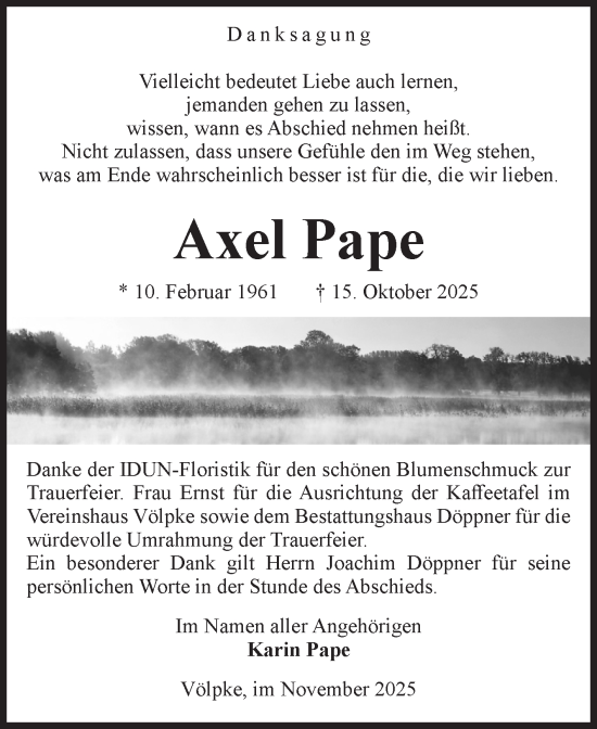 Traueranzeige von Axel Pape von Volksstimme Oschersleben/Wanzleben