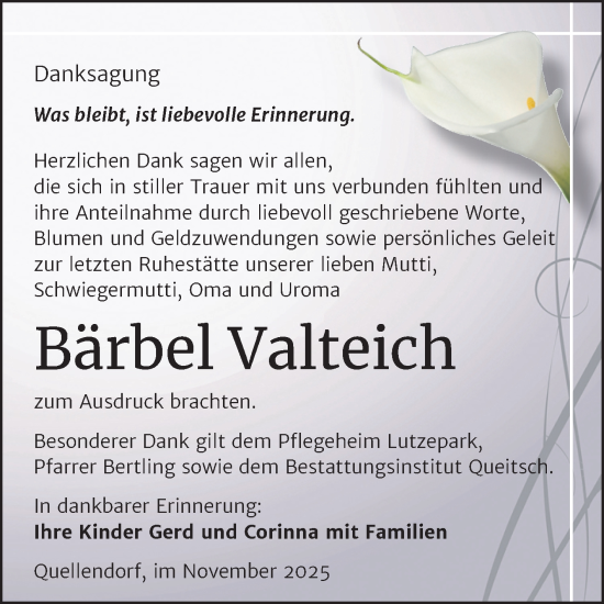 Traueranzeige von Bärbel Valteich von Trauerkombi Köthen