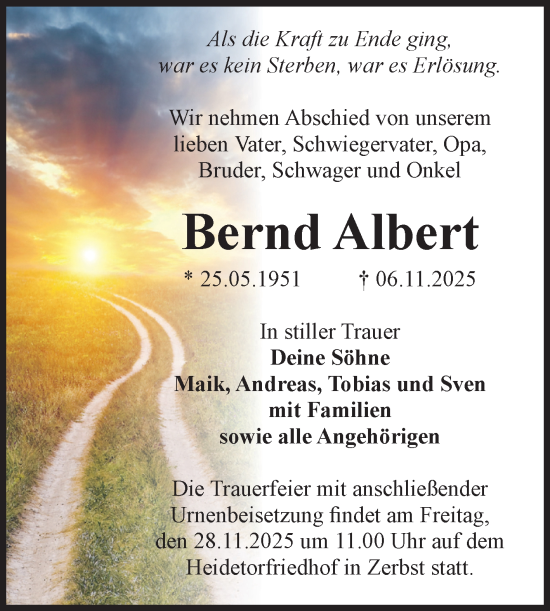 Traueranzeige von Bernd Albert von Volksstimme Zerbst