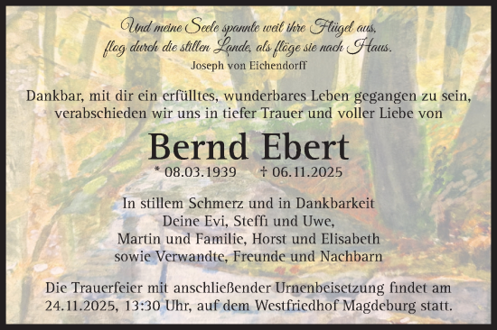 Traueranzeige von Bernd Ebert von Volksstimme Burg/Genthin