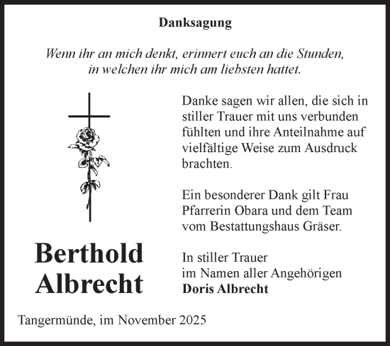 Traueranzeige von Berthold Albrecht von Volksstimme Altmark Ost