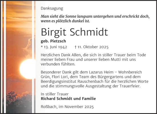 Traueranzeige von Birgit Schmidt von Naumburger Tageblatt