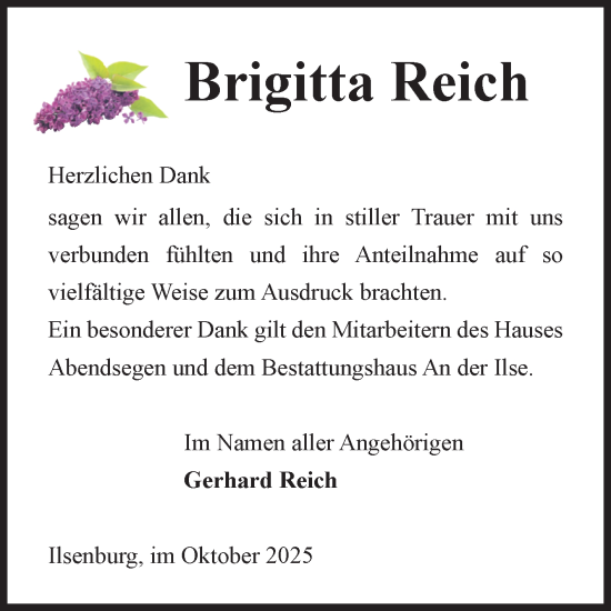 Traueranzeige von Brigitta Reich von Volksstimme Wernigerode