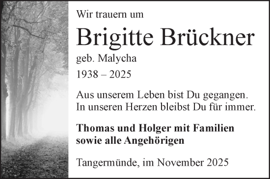Traueranzeige von Brigitte Brückner von Volksstimme Altmark Ost