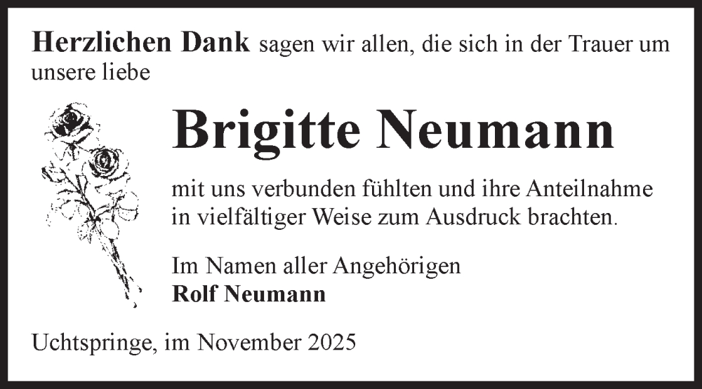  Traueranzeige für Brigitte Neumann vom 15.11.2025 aus Volksstimme Altmark Ost