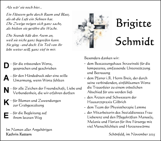 Traueranzeige von Brigitte Schmidt von Volksstimme Altmark Ost