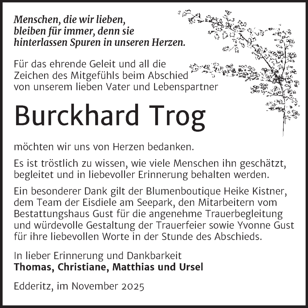  Traueranzeige für Burckhard Trog vom 15.11.2025 aus Trauerkombi Köthen
