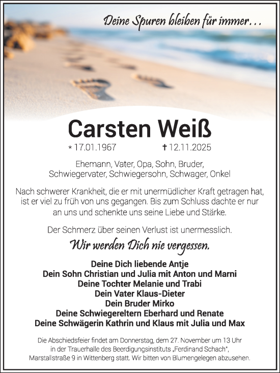 Traueranzeige von Carsten Weil von Trauerkombi Wittenberg