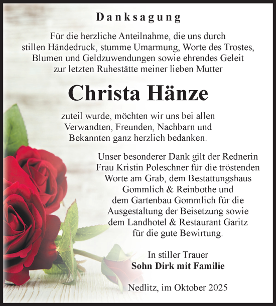 Traueranzeige von Christa Hänze von Volksstimme Zerbst
