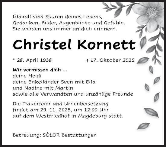 Traueranzeige von Christel Kornett von Volksstimme Magdeburg