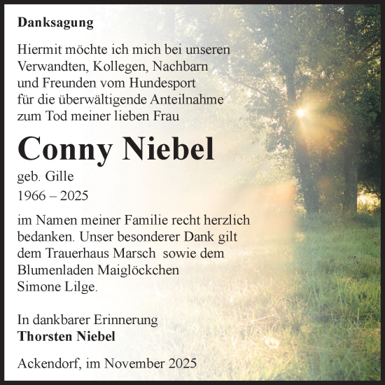 Traueranzeige von Conny Niebel von Volksstimme Altmark West