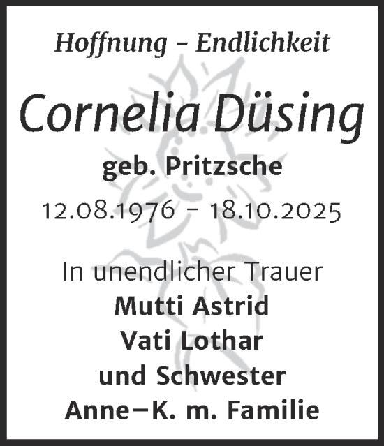 Traueranzeige von Cornelia Düsing von Trauerkombi Wittenberg