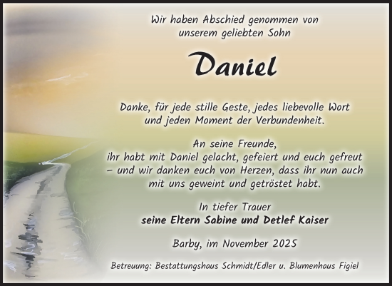 Traueranzeige von Daniel Kaiser von Volksstimme Schönebeck