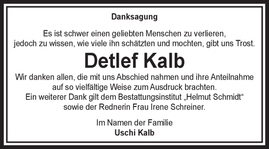 Traueranzeige von Detlef Kalb von Volksstimme Magdeburg