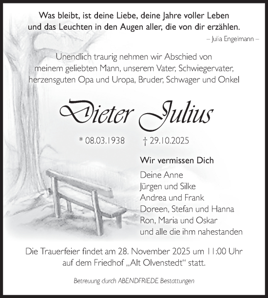 Traueranzeige von Dieter Julius von Volksstimme Magdeburg