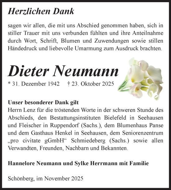Traueranzeige von Dieter Neumann von Volksstimme Altmark Ost