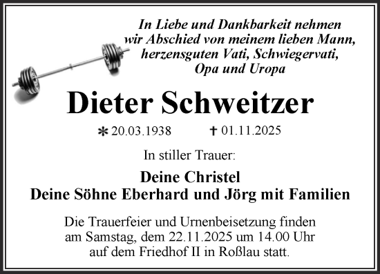 Traueranzeige von Dieter Schweitzer von Trauerkombi Dessau