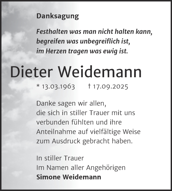 Traueranzeige von Dieter Weidemann von Trauerkombi Merseburg
