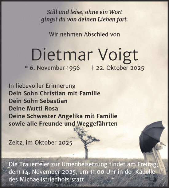 Traueranzeige von Dietmar Voigt von Trauerkombi Zeitz