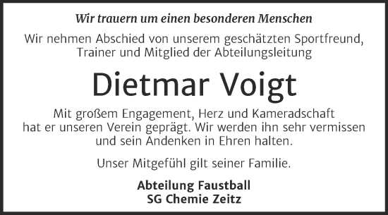 Traueranzeige von Dietmar Voigt von Trauerkombi Zeitz