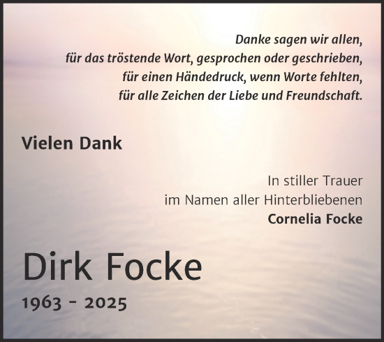 Traueranzeige von Dirk Focke von Trauerkombi Dessau