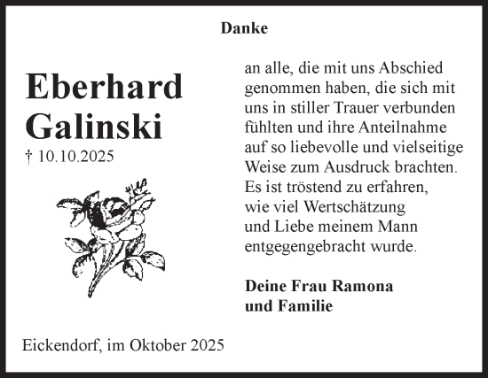 Traueranzeige von Eberhard Galinski von Volksstimme Schönebeck