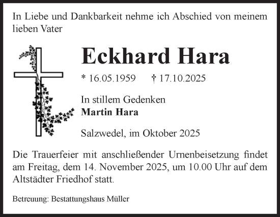 Traueranzeige von Eckhard Hara von Volksstimme Altmark West